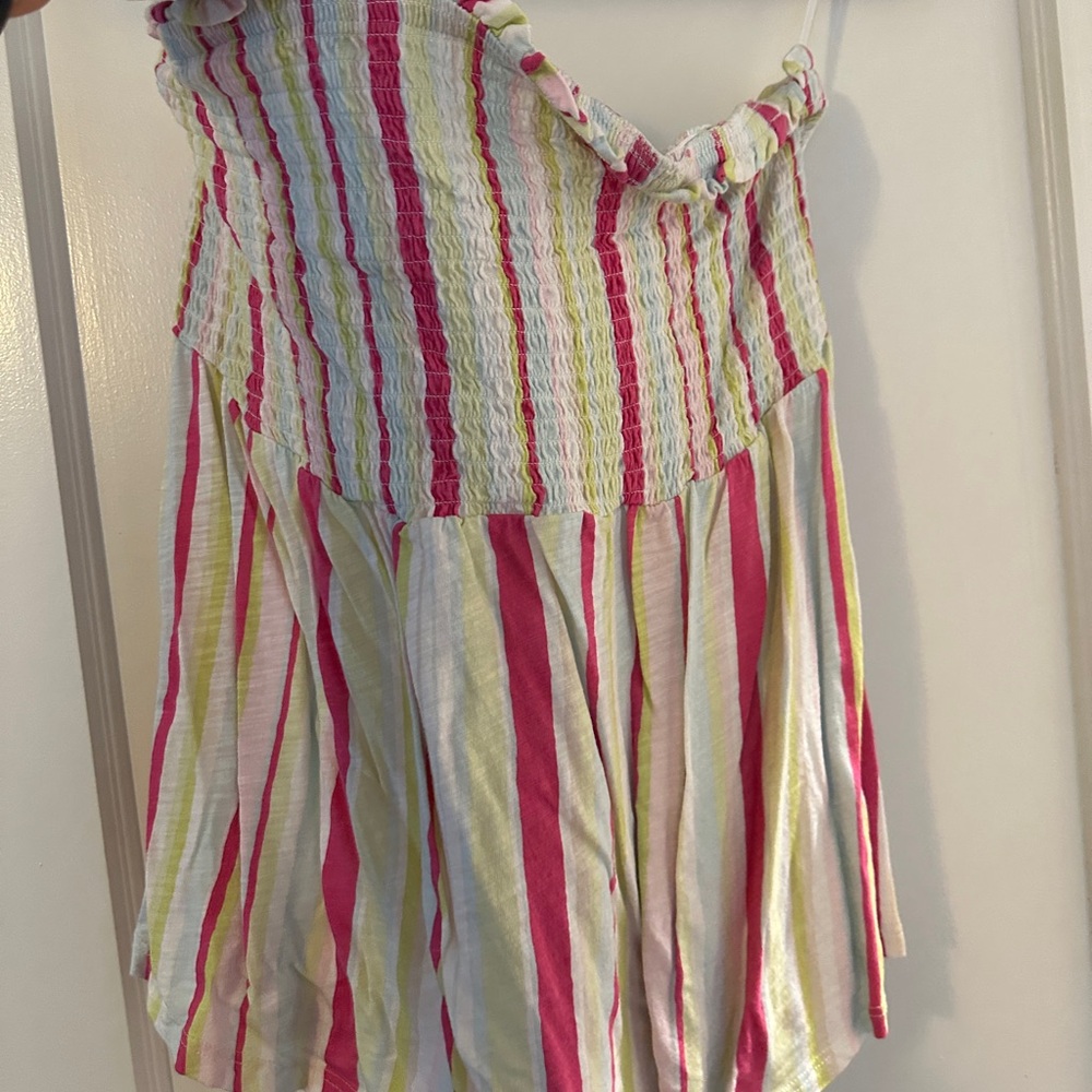 Striped Pink and Green Smocked Top
